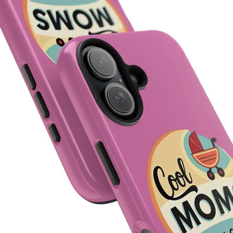 Pink phone case featuring Cool Moms Social Club design for stylish protection