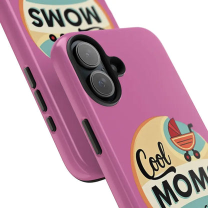 Pink Phone Case with camera lenses featuring Cool Moms Social Club design