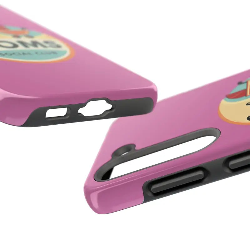 Pink Phone Case with Cool Moms Social Club Design featuring stylish cutouts