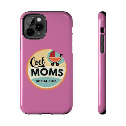 Pink phone case featuring the Cool Moms Social Club design, stylish and unique accessory