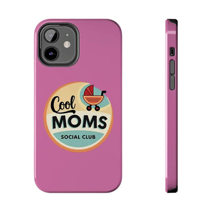 Pink phone case featuring Cool Moms Social Club design for stylish moms