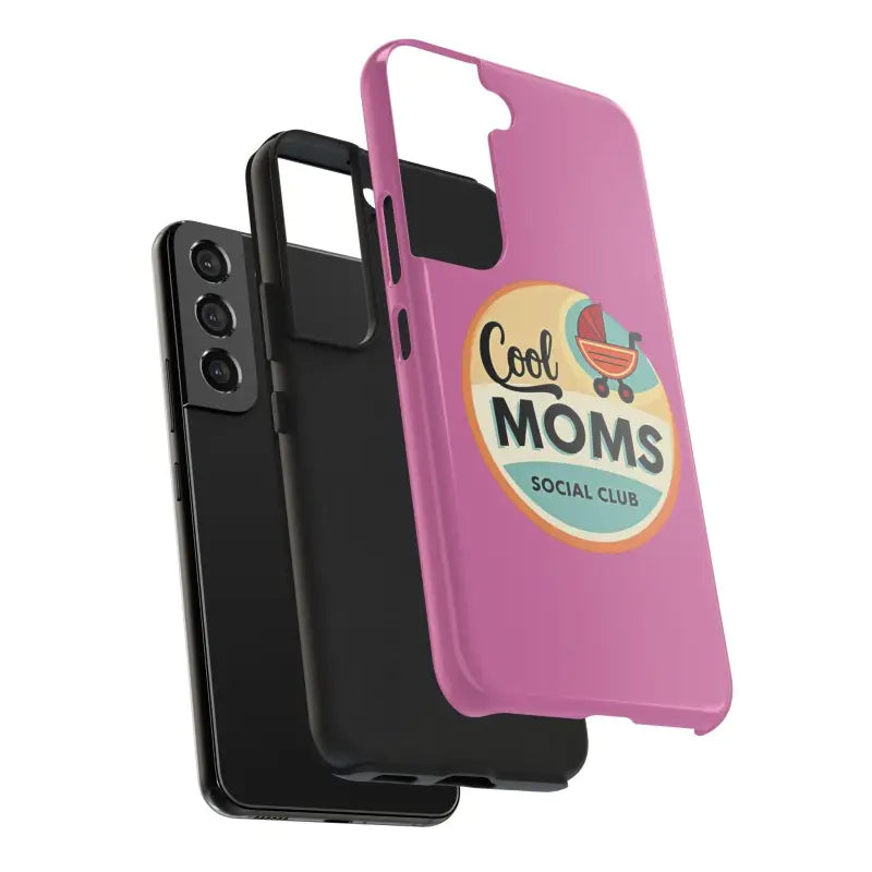 Smartphone displayed with Pink Phone Case featuring Cool Moms Social Club design