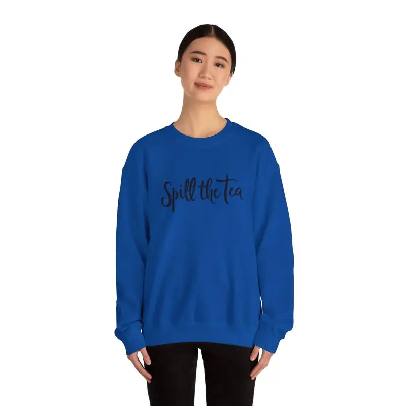 Blue Spill the Tea sweatshirt from the Pink Spill The Tea Apparel Collection