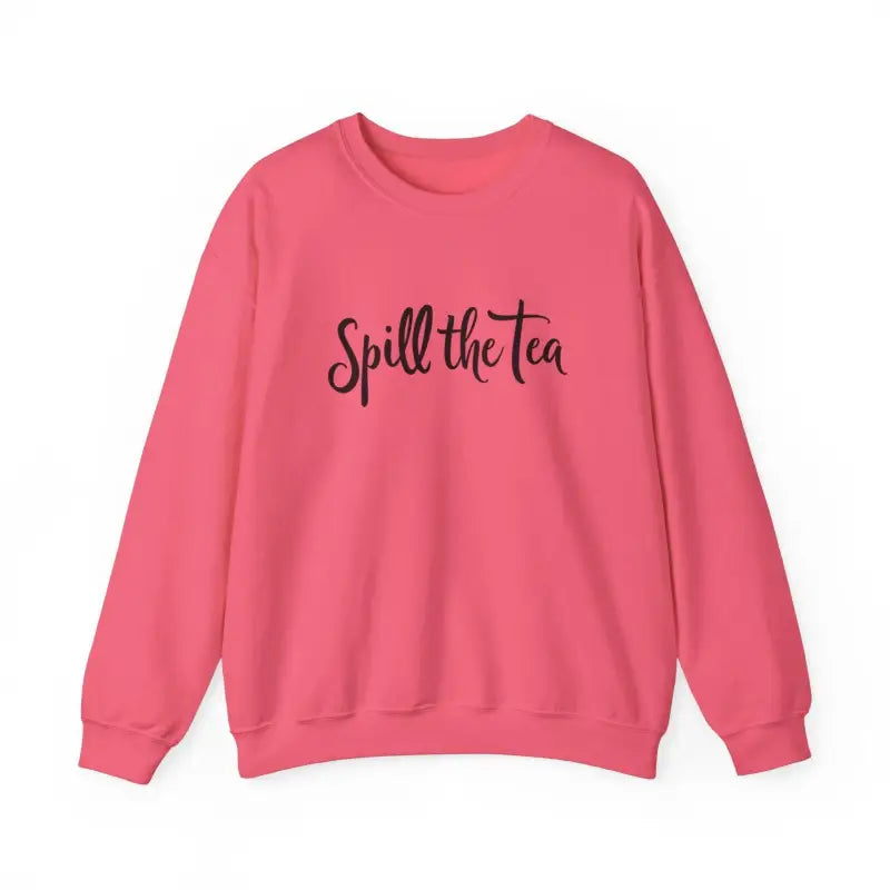 Pink sweatshirt with text from the Pink Spill The Tea Apparel Collection