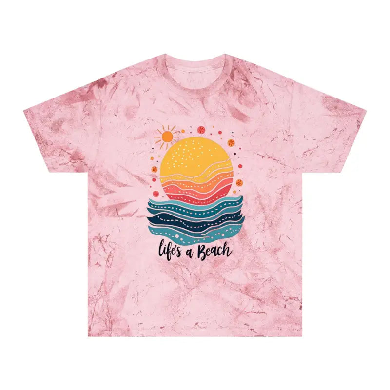 Pink Tie Dye T Shirt Life is a Beach featuring vibrant pink hues and a stylish design