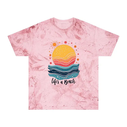 Pink Tie Dye T Shirt Life is a Beach featuring vibrant pink hues and a stylish design