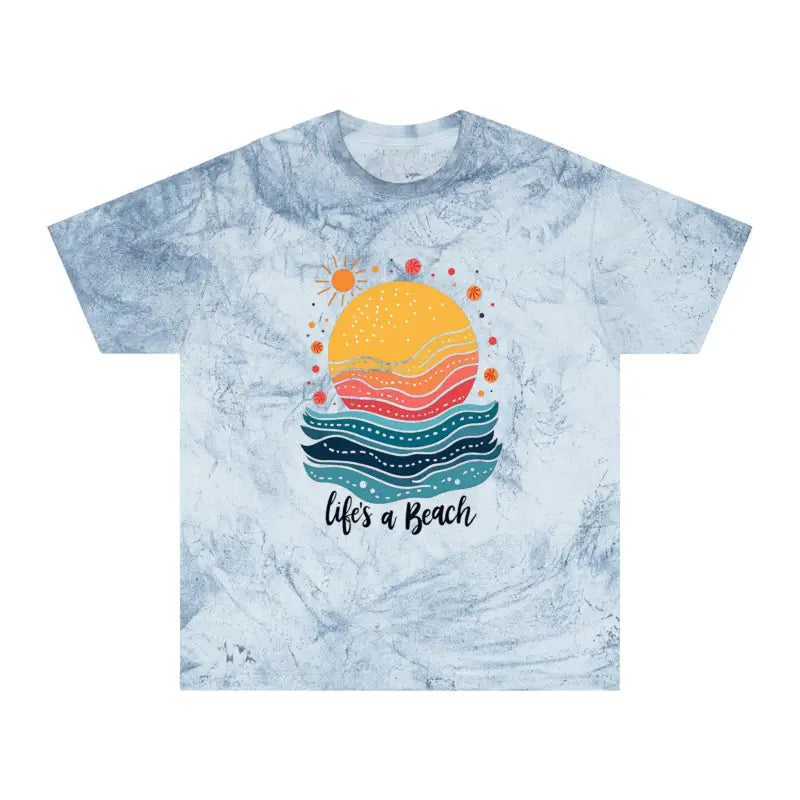 Pink Tie Dye T Shirt featuring a vibrant beach graphic for a stylish summer look