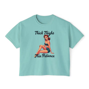 Pinup Girl Collection Women's Boxy Tee Thick Thighs Thin Patience Style - Ocean State Styles