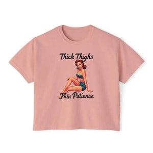 Pinup Girl Collection Women's Boxy Tee Thick Thighs Thin Patience Style - Ocean State Styles