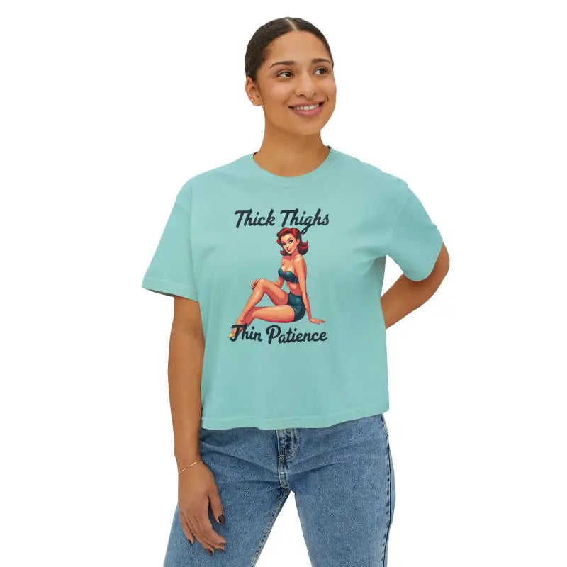 Pinup Girl Collection Women's Boxy Tee Thick Thighs Thin Patience Style - Ocean State Styles