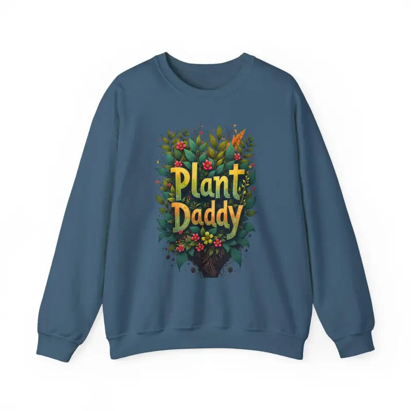 Blue sweatshirt featuring Plant Daddy graphic from Plant Daddy Jungle Sweatshirt collection