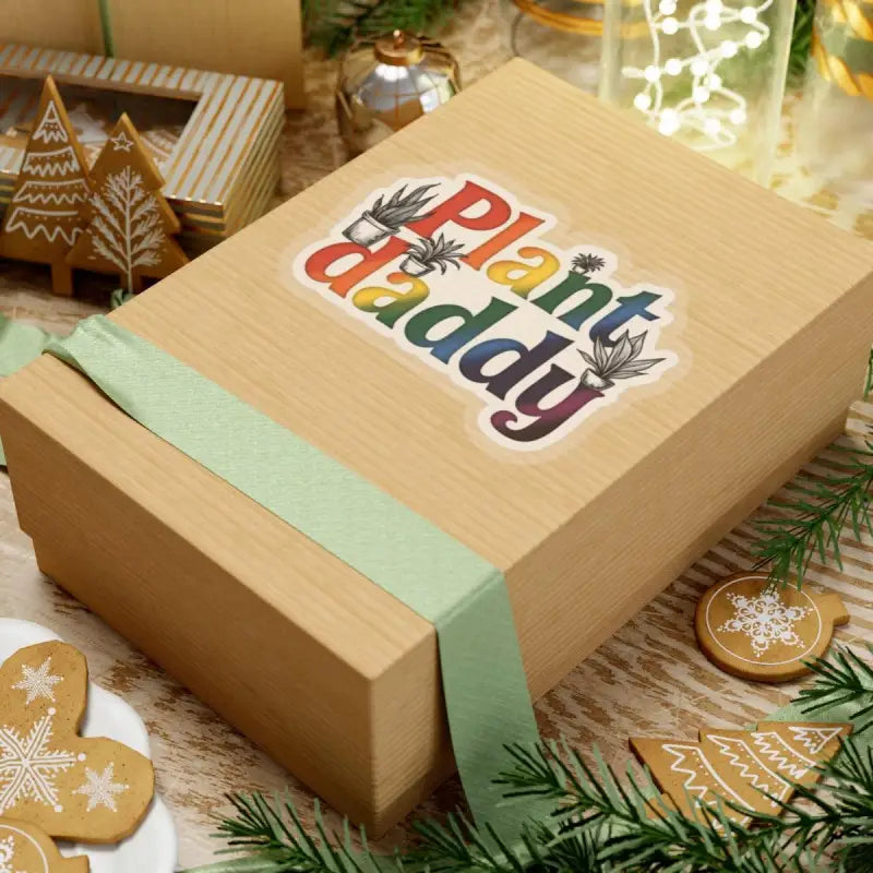 Wrapped gift box enhancing the Plant Daddy Rainbow Sticker with Potted Plants product