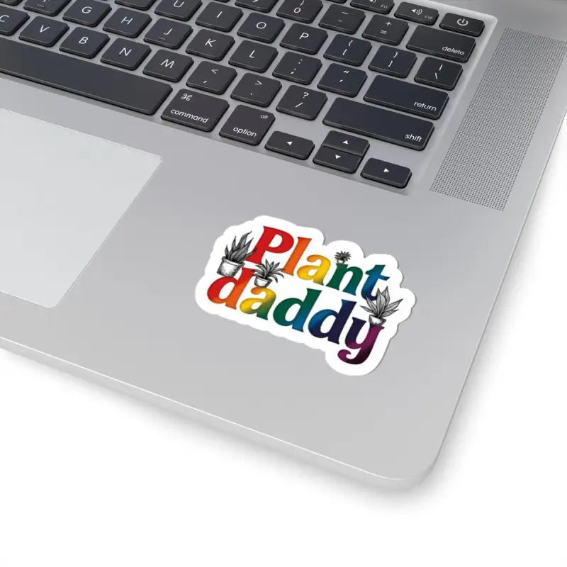 Rainbow Plant Daddy sticker showcased on Plant Daddy Rainbow Sticker With Potted Plants