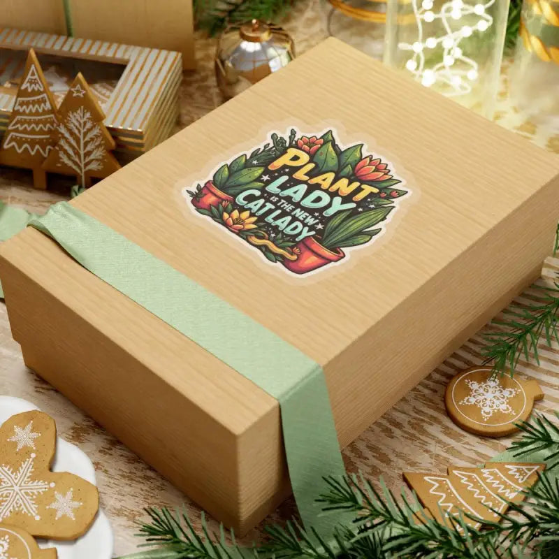 Gift box adorned with Plant Lady Is The New Cat Lady Sticker for plant enthusiasts