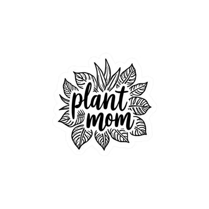 Plant Mom Sticker featuring decorative leaves for plant enthusiasts and home decor