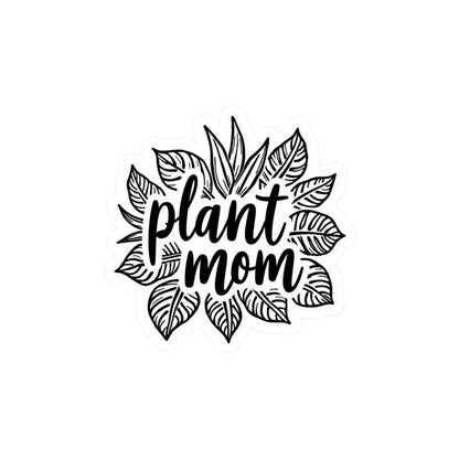 Plant Mom sticker featuring text encircled by vibrant green leaves design