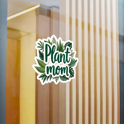 Plant Mom sticker featuring tropical foliage, ideal for home decor enthusiasts