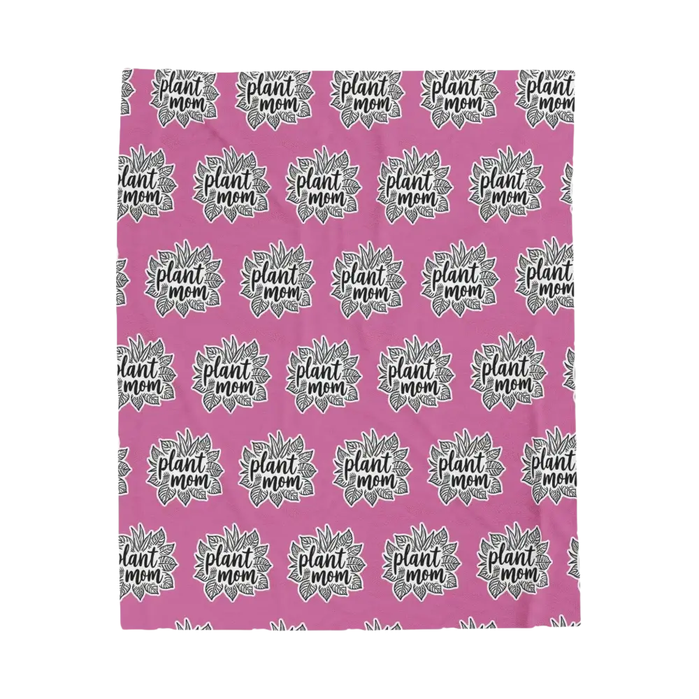 Plush Pink Blanket With Plant Mom Pattern, perfect for cozy home decor and gifts