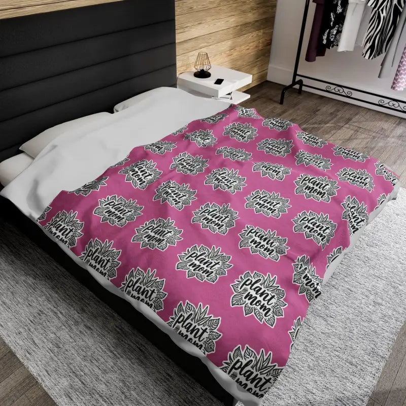 Plush Pink Blanket With Plant Mom Pattern For Cozy Comfort - Ocean State Styles