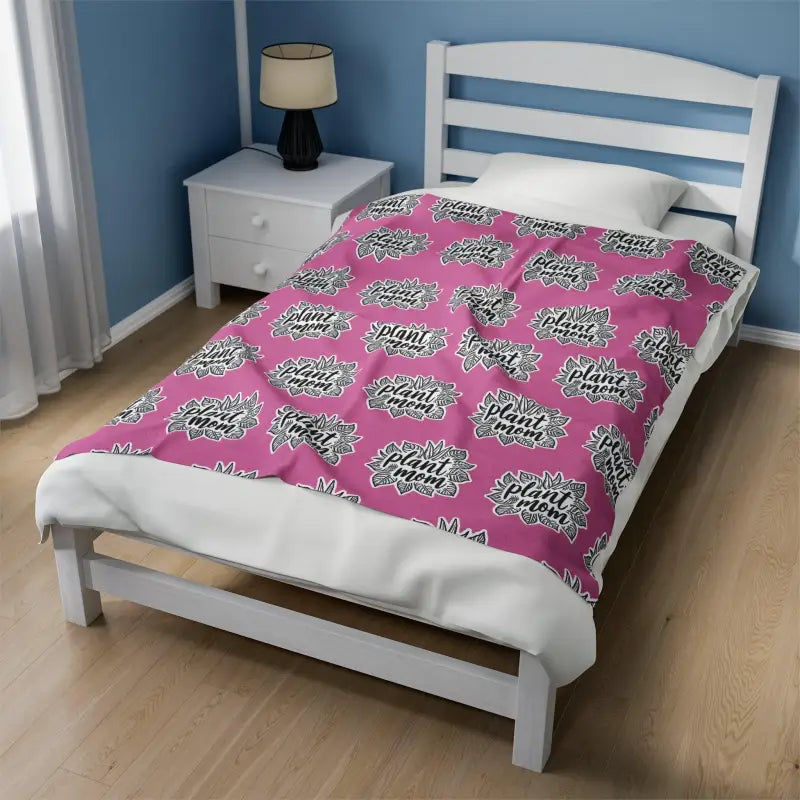 Plush Pink Blanket With Plant Mom Pattern For Cozy Comfort - Ocean State Styles