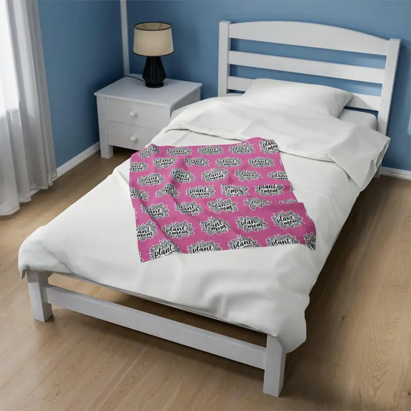 Plush Pink Blanket With Plant Mom Pattern For Cozy Comfort - Ocean State Styles