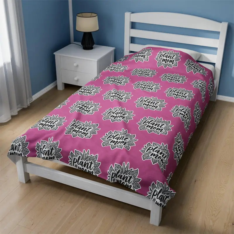 Plush Pink Blanket With Plant Mom Pattern For Cozy Comfort - Ocean State Styles