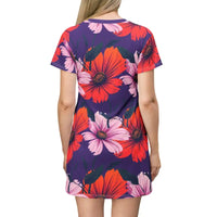 Purple Floral Patterned T Shirt Dress for Effortless Summer Style - Ocean State Styles