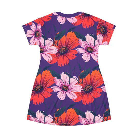 Purple Floral Patterned T Shirt Dress for Effortless Summer Style - Ocean State Styles