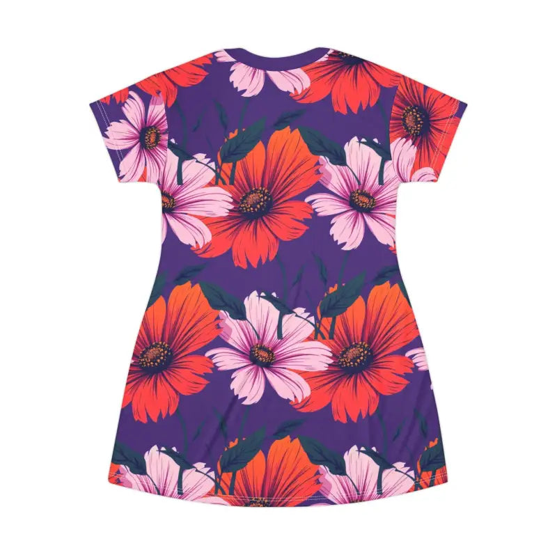 Purple Floral Patterned T Shirt Dress for Effortless Summer Style - Ocean State Styles
