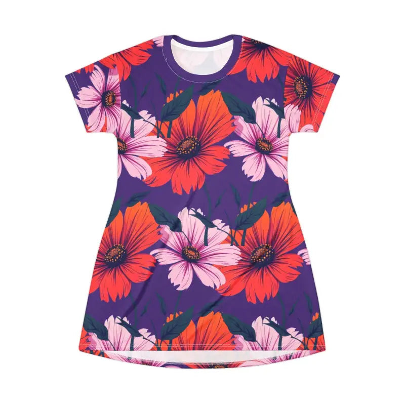 Purple Floral Patterned T Shirt Dress for Effortless Summer Style - Ocean State Styles