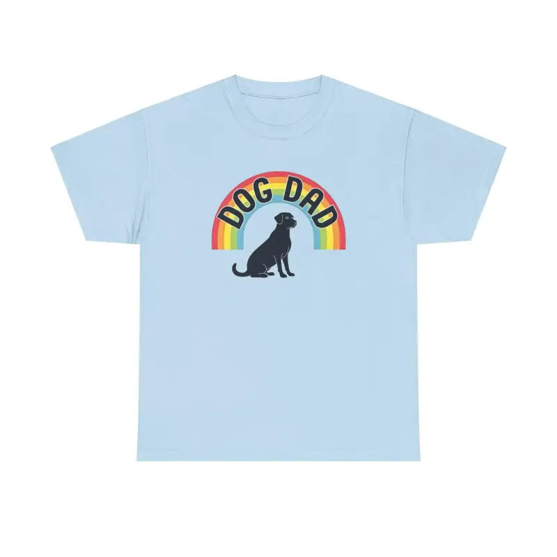 Light blue t-shirt featuring Dog Dad rainbow graphic for pet parents