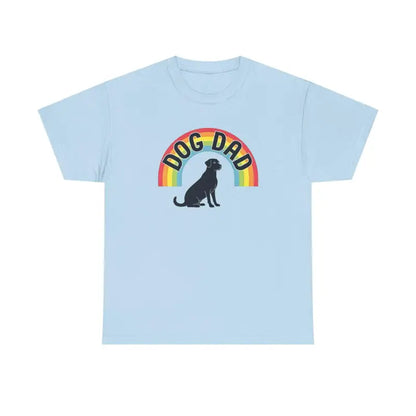 Light blue t-shirt featuring Dog Dad rainbow graphic for pet parents