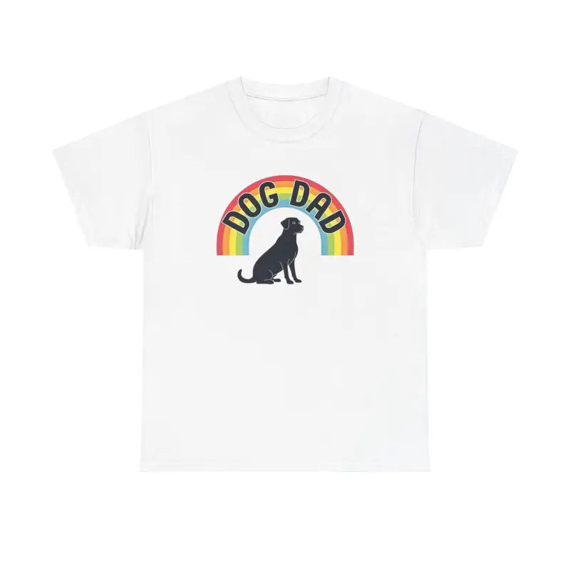 White t-shirt featuring a dog dad graphic in the Rainbow Dog Dad Tee for Pet Parents