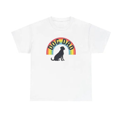 White t-shirt featuring a dog dad graphic in the Rainbow Dog Dad Tee for Pet Parents