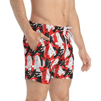 Red Black White Patterned Swim Shorts for Men - Ocean State Styles