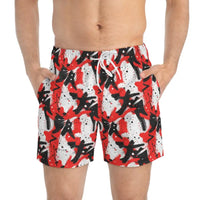 Red Black White Patterned Swim Shorts for Men - Ocean State Styles