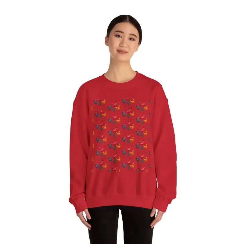 Red Crewneck Sweatshirt with Witch Hat and Chicken Patterns - Ocean State Styles