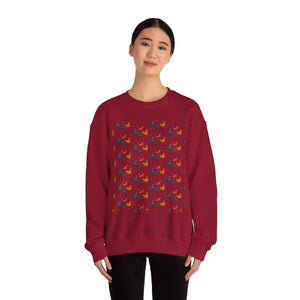 Red Crewneck Sweatshirt with Witch Hat and Chicken Patterns - Ocean State Styles