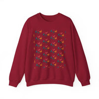 Red Crewneck Sweatshirt with Witch Hat and Chicken Patterns - Ocean State Styles
