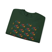 Red Crewneck Sweatshirt with Witch Hat and Chicken Patterns - Ocean State Styles