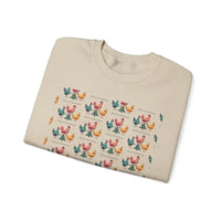 Red Crewneck Sweatshirt with Witch Hat and Chicken Patterns - Ocean State Styles