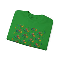 Red Crewneck Sweatshirt with Witch Hat and Chicken Patterns - Ocean State Styles