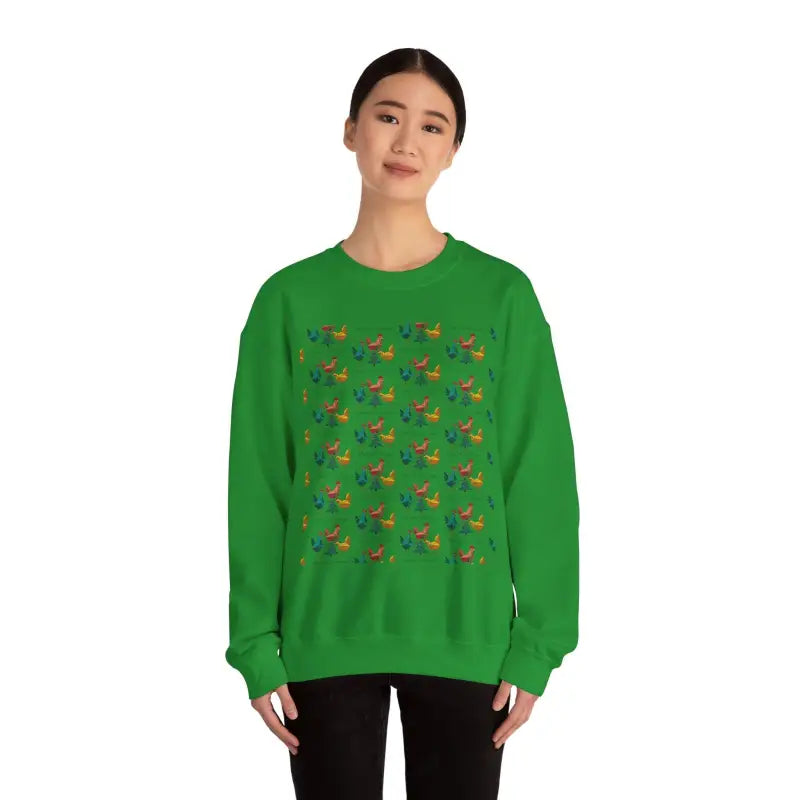 Red Crewneck Sweatshirt with Witch Hat and Chicken Patterns - Ocean State Styles