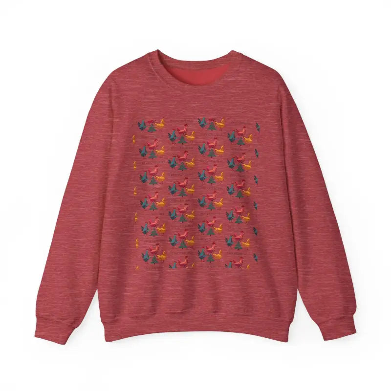 Red Crewneck Sweatshirt featuring Witch Hat and Chicken Patterns for stylish comfort