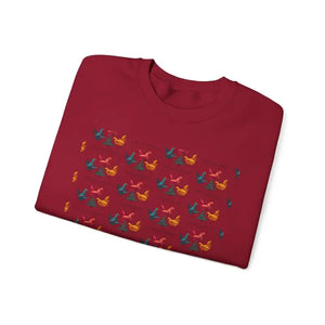 Red Crewneck Sweatshirt with Witch Hat and Chicken Patterns - Ocean State Styles
