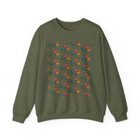 Red Crewneck Sweatshirt with Witch Hat and Chicken Patterns - Ocean State Styles