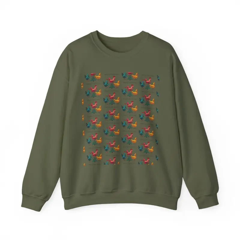 Red Crewneck Sweatshirt with Witch Hat and Chicken Patterns - Ocean State Styles