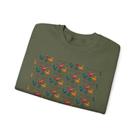 Red Crewneck Sweatshirt with Witch Hat and Chicken Patterns - Ocean State Styles