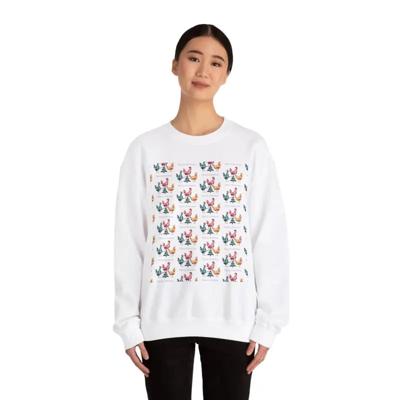 Red Crewneck Sweatshirt with Witch Hat and Chicken Patterns - Ocean State Styles