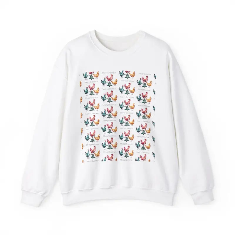 Red Crewneck Sweatshirt featuring chicken patterns and a witch hat design